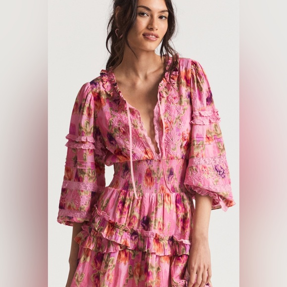 NWT $445 Loveshackfancy Clarkie Wild Pink Rose Floral Mini Dress